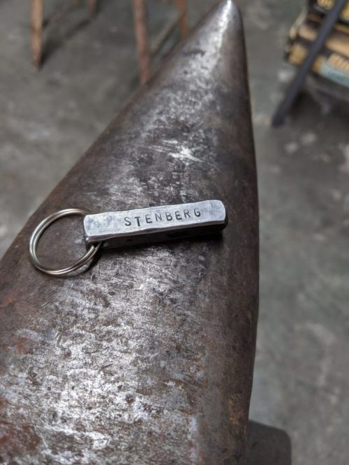 Hand Stamped Iron Bar Keychain