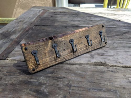 Hand Forged Hooks on reclaimed wood key holder